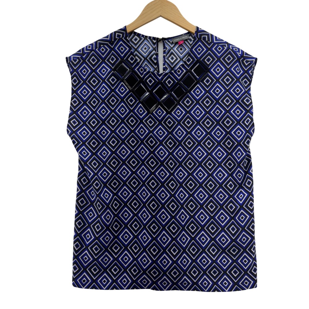 Vince Camuto Blouse Diamond Print Sleeveless Jewel Neck Top Size Small